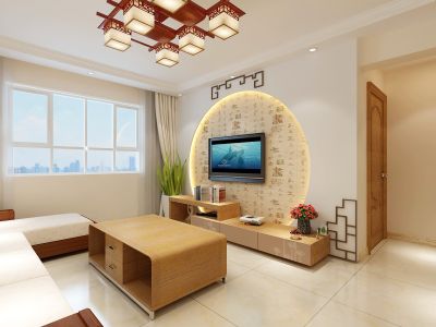 奥克斯广场新中式风格124平米三居室装修案例