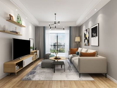 红豆香江豪庭89平米三居室现代简约风格装修案例