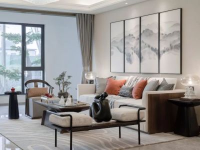 温泉城新中式风格147平米三居室装修效果图案例