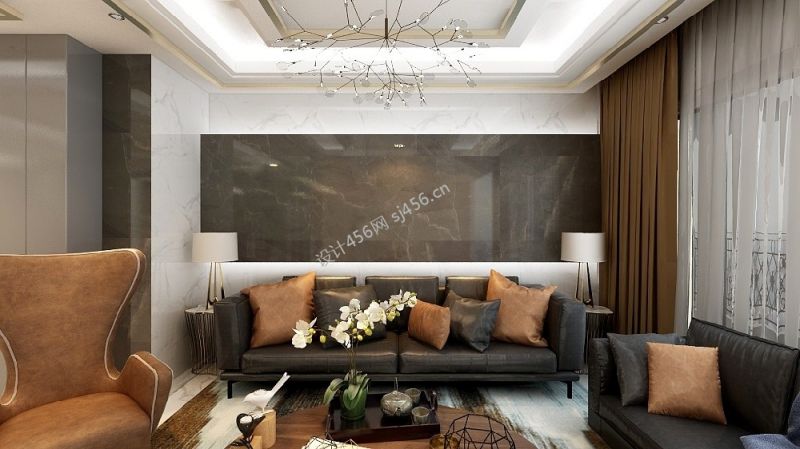 150平米现代轻奢风四居室客厅吊顶装修效果图