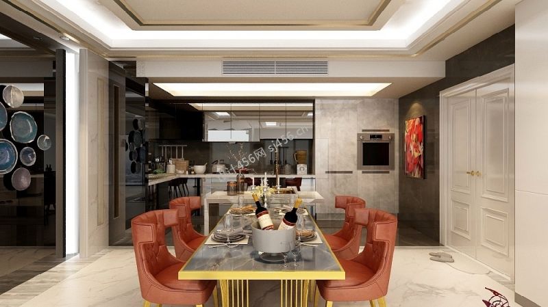 150平米现代轻奢风四居室餐厅吊顶装修效果图