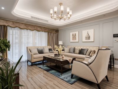 时代水岸时尚美式145平米三室两厅装修案例