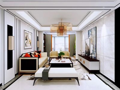 美墅装饰国悦府138平方三居室新中式装修案例