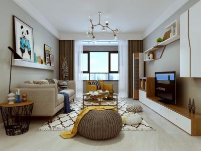 兰亭御湖城115平三居室北欧风格装修案例