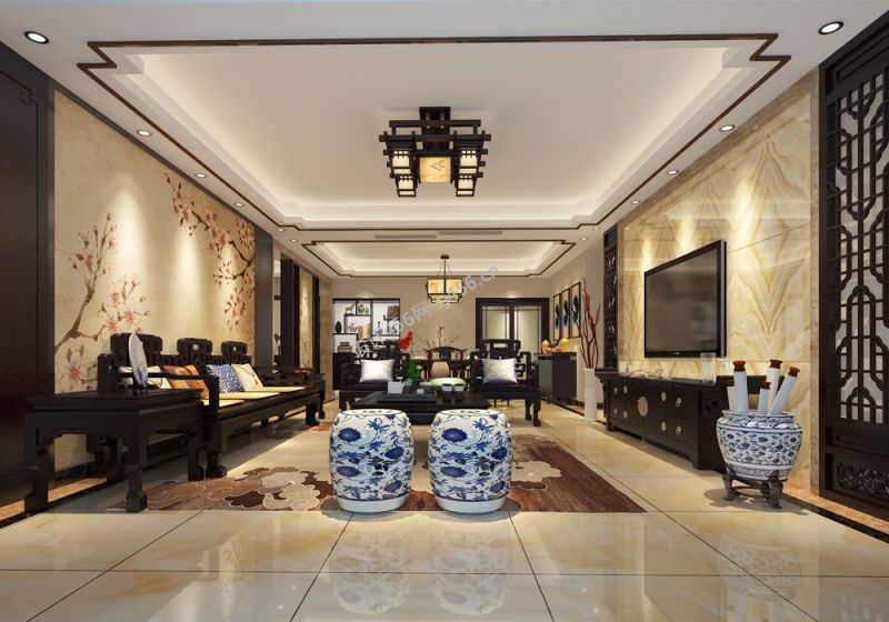 178㎡四居室中式风格客厅装修效果图