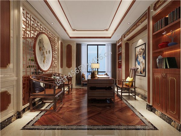 240平平层欧式风格书房装修效果图