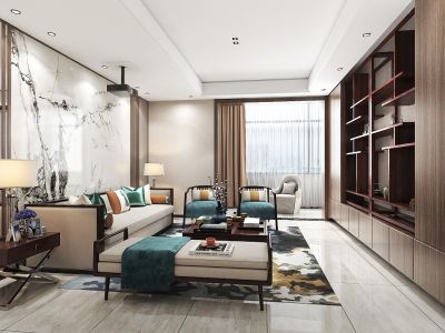 万科城180平四居室新中式风格装修案例