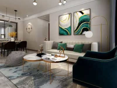 兴庆府大院西区86平米轻奢风格二居室装修案例