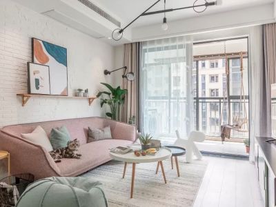 蓝湾公馆北欧风格92平米二居室装修效果图案例