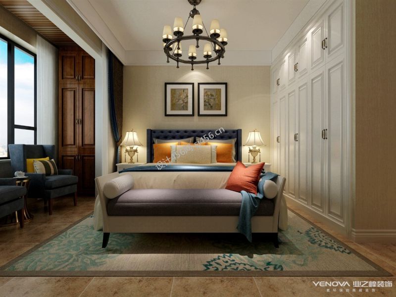 140平三居室现代风格卧室装修效果图