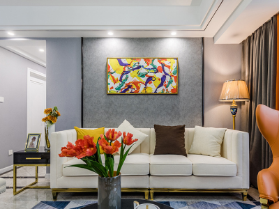 世茂福晟·钱隆尚品轻奢风格110平米三居室装修效果图案例