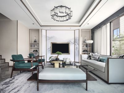 中海华庭230平别墅新中式风格装修案例