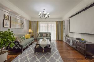 [青岛金苹果装饰]100平米美式风格设计，超喜欢客厅投影仪！