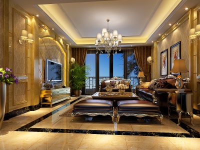 珑湖湾136㎡欧式风格效果图案例