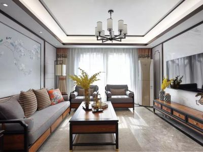 海普凤栖湾新中式风格132平米三居室装修案例