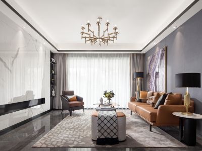 世茂国风龙院135平米三居室现代轻奢装修案例