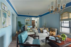 [厦门吉象装饰]135平米混搭风格装修设计，客厅配色简洁明快！