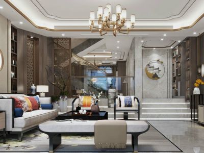 万科皇马郦宫340平米新中式风格别墅装修案例