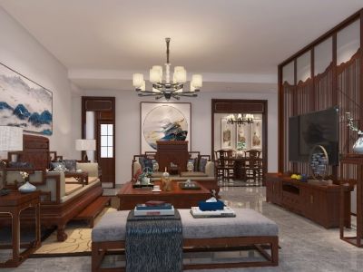 中熙君墅湾260平米新中式风格别墅装修案例