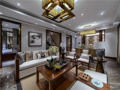 龙湖滟澜山230平别墅中式风格装修案例