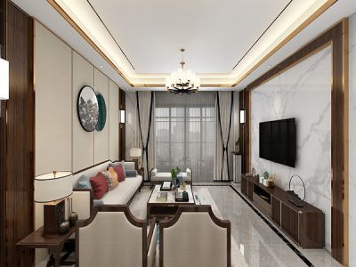 江南世家143平四居室新中式风格装修案例