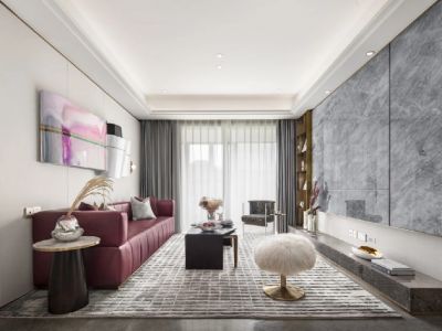 优筑·紫御天成轻奢风格127平米三居室装修设计图案例