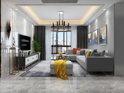 科华·熙和公馆现代风格130平米三居室设计效果图案例