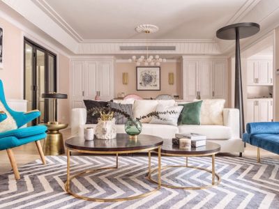 金城湾花园美式轻奢风格118平米三居室装修案例