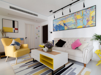 鸿通·翡翠城·檀悦混搭风格80平米二居室装修设计图案例