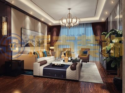 国滨苑103平三居室轻奢风格装修案例