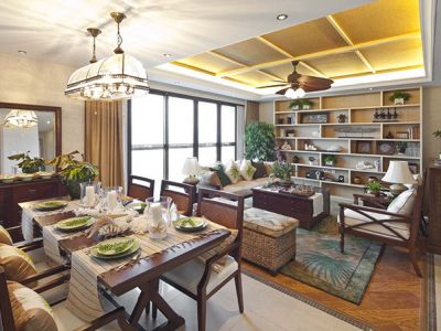 东城水岸110平三居室中式风格装修案例