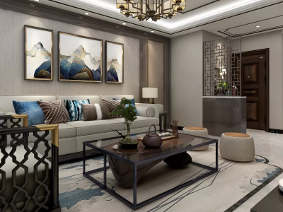 华城泊郡三居125方新中式风格装修案例