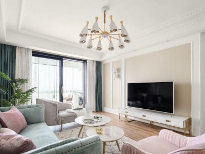 华峪东区95平二居室美式风格装修案例