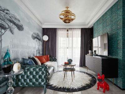 融创国际生态健康城轻奢风格二居室85平米装修效果图案例