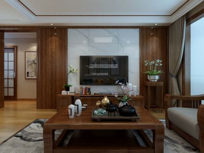 中兴家园三居125平中式风格装修案例
