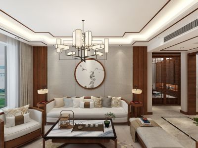 锦绣华城104平三居室中式风格装修案例