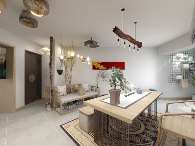 万达中央华城110平米新中式风格三居室装修案例