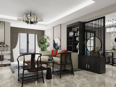 千渡东山晴85㎡二居室新中式风格装修案例