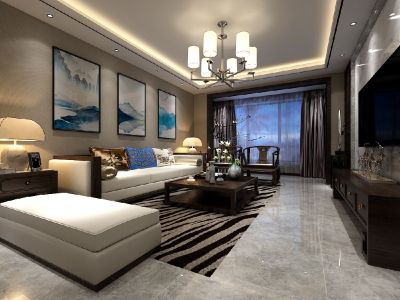 坤泽十里城140平三居室新中式风格装修案例