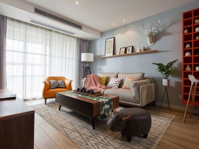 山水城现代风格113平米三居室装修效果图案例