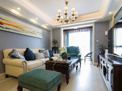 合庆东紫园美式风格106平米三居装修效果图案例