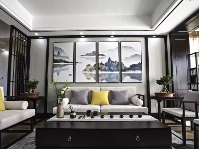 鸿通·文德·中央大境新中式风格134平米三居室装修设计案例