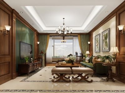 千渡·东山晴139㎡三居室美式风格装修案例