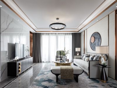 汇金广场125㎡三居室新中式风格装修案例