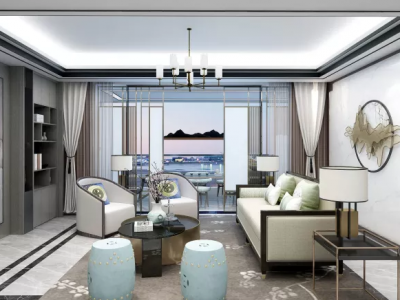 远大蔚蓝海岸新中式风格160平装修案例