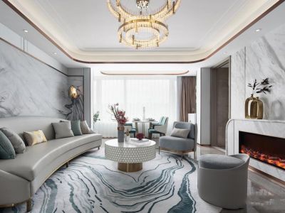 汇丰丽城112㎡三居室现代轻奢装修案例