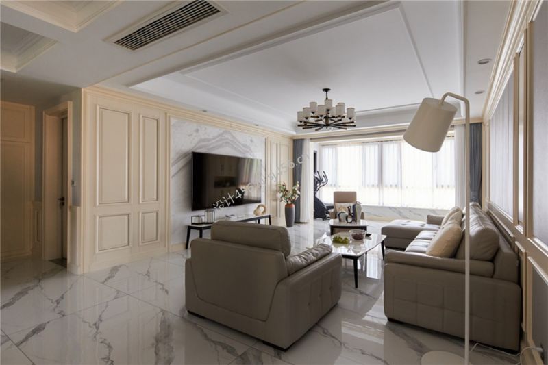 127㎡三居室现代简约客厅装修效果图