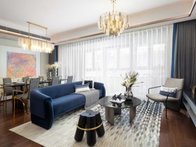 逸合·中央公园轻奢风94平米三居室装修效果图案例