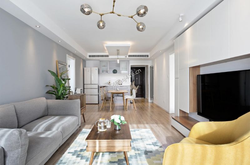 120㎡三居室北欧风格客厅餐厅装修效果图