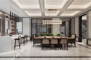 [青岛无限空间装饰]560平新中式别墅设计，简洁的家具线条！